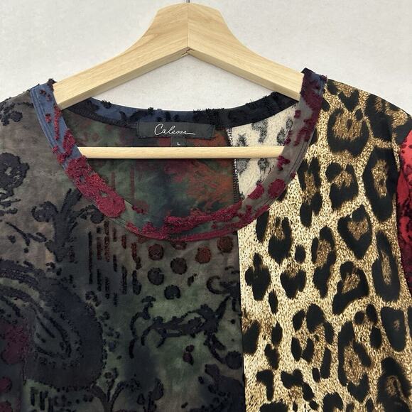 Calessa Velvet Burnout Tunic Top Womens L Artsy Edgy Boho Whimsigoth Mob Wife - Picture 2 of 16